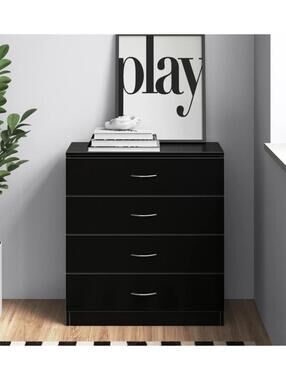 FDH Black 4-Drawer Chest Dresser - Modern and Spacious